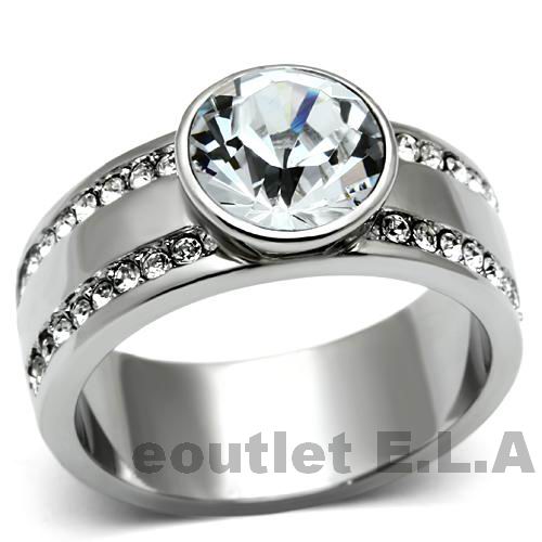 GENUINE SWAROVSKI CRYSTALS SOLITAIRE ST.STEEL RING-size5